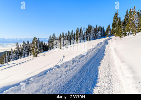 Winterdienst in Gorce Gebirge nach Neuschnee, Polen Stockfoto