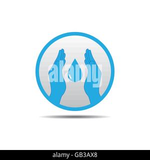 Logo - Wassertropfen zwischen den Händen zum Wassersparen Stock Vektor
