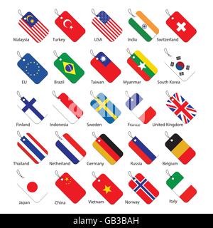 Satz von 25 nationalen Flagge tags Stock Vektor
