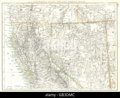 USA: Kalifornien (Nord) Nevada, Oregon (Süd), 1897 antike Karte Stockfoto