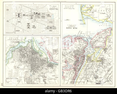 USA Ost Küste Städte: New York; Washington-Capitol, 1897 Antike Landkarte Stockfoto