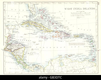 Karibik: Westindien & Mittelamerika. West Indien Inseln, 1897 Antike Landkarte Stockfoto