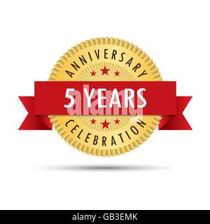 Fünf Jahre Jubiläum, fünften Jahrestag Feier gold Abzeichen Symbol Logo Vektor-Grafik-design Stock Vektor