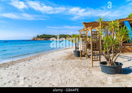 Ein Blick auf Palombaggia Strand an sonnigen Sommertag, Korsika, Frankreich Stockfoto