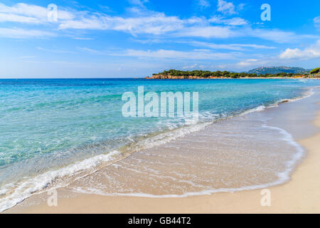 Flutwelle auf Palombaggia Strand, Korsika, Frankreich Stockfoto