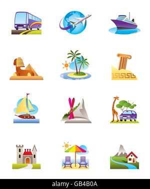 Reisen, Ferien und Urlaub Icons Set - Vektor-illustration Stock Vektor