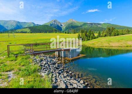 Steg am See im Sommerlandschaft der hohen Tatra, Slowakei Stockfoto