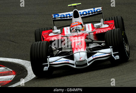 Timo Glock von Toyota während des Qualifyings des Grand Prix von Belgien in Spa Francorchamps, Belgien. Stockfoto