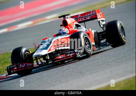 Timo Glock, Deutschland, in seinem Virgin Racing-Cosworth VR-02, Formel-1-Tests auf dem Circuit de Catalunya Rennen verfolgen in Barcelona Stockfoto