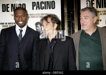 (Von links nach rechts) Curtis '50 Cent' Jackson, Al Pacino und Robert De Niro kommen zur britischen Premiere von 'Righteous Kill' am Empire Leicester Square, London, WC2. Stockfoto