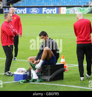 Cristiano Ronaldo von Manchester United während eines Trainings in der Energi Nord Arena, Aalborg, Dänemark. Stockfoto