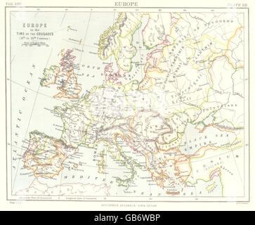 Europa: in der Zeit der Kreuzzüge (11.-13. Jahrhundert). Britannica., 1898-Karte Stockfoto