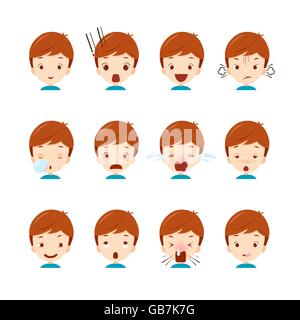 Süsser Boy Emoticons Set, Emoji, Gesichtsbehandlung, Gefühl, Stimmung, Persönlichkeit, symbol Stock Vektor