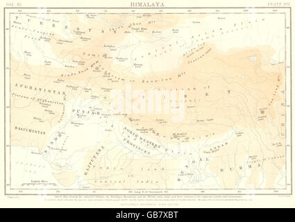 Himalaya: Berge. Tibet-China-Indien-Afghanistan-Pakistan.Britannica-1898 Karte Stockfoto