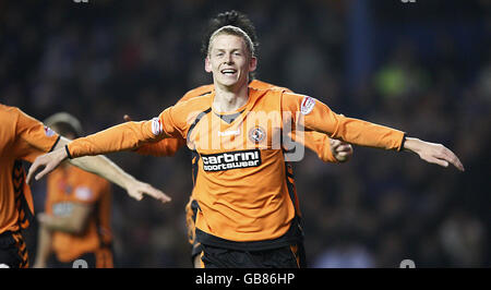 Fußball - Clydesdale Bank Scottish Premier League - Rangers gegen Dundee United - Ibrox Stadium. Scott Robertson von Dundee United feiert sein Tor während des Spiels der Clydesdale Bank Premier League im Ibrox Stadium, Glasgow. Stockfoto