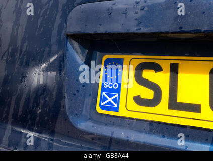 Scottish License Plate oder Nummernschild, Nummernschild mit schottischen EU-Land Code. Nach dem Referendum Brexit Sommer 2016 Stockfoto