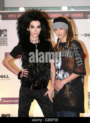 MTV Europe Music Video Awards - Liverpool. Tokio Hotel kommt für die MTV Europe Music Video Awards 2008 in die Echo Arena, Liverpool. Stockfoto