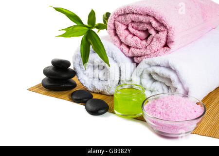 Spa-Behandlungen, isoliert auf weiss. Spa. Spa-Steinen. Wellness-Spa. Spa-Konzept Stockfoto