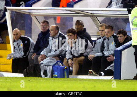 Die Bank von Manchester United sieht dejected aus, wenn sie gegen sie verliert West Bromwich Albion (Manager Alex Ferguson (2. L) Stockfoto