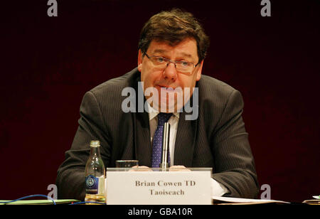 Taoiseach Brian Cowen startet den Regierungsrahmen für nachhaltige Wirtschaftsentwicklung in Dublin Castle. Stockfoto