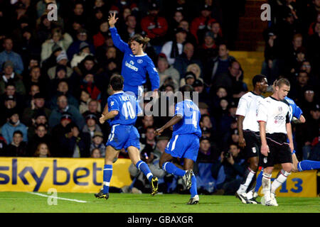 Fußball - FA Barclaycard Premiership - Fulham gegen Chelsea. Chelsea's Hernan Crespo feiert das Tor zum Sieg Stockfoto