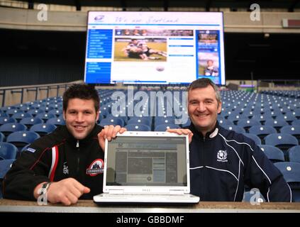 Der schottische Rugby-Union-Trainer Frank Hadden (r) und der Edinburgher Kapitän Ally Hogg starten eine neue Website. Stockfoto