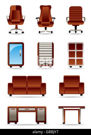 Business Büro Möbel Icon-Set - Vektor-illustration Stock Vektor