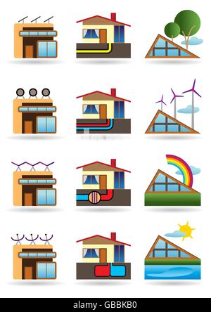 Green-building-mit grünen Energiequellen - Vektor-illustration Stock Vektor