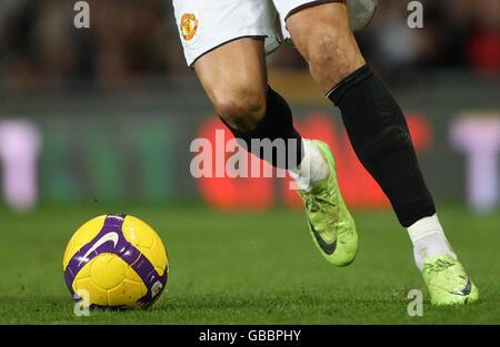 Nahaufnahme des grünen Nike von Cristiano Ronaldo von Manchester United Stiefel Stockfoto