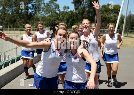 Großbritannien feiert den Gewinn der Goldmedaille im Finale des Women's Hockey Australia gegen Großbritannien beim Australian Youth Olympic Festival, Sydney Olympic Park, 18-01-09 Stockfoto