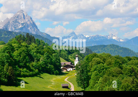 Kapelle, Bayern, Oberbayern, Werdenfelser, Loisachtal, Wamberg, Zugspitzgruppe, Zugspitze, Deutschland Stockfoto