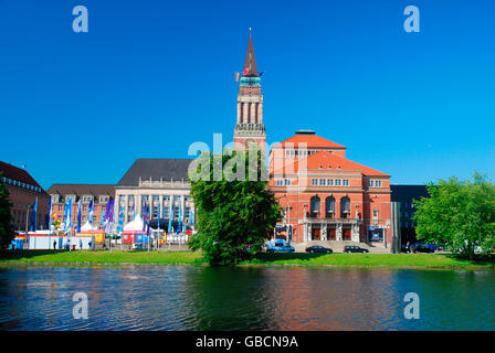 Rathaus, Oper, Kleiner Kiel, Weiher, Kiel, Schleswig-Holstein, Deutschland Stockfoto