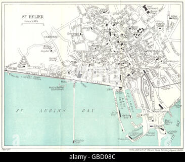 Kanalinseln: Jersey: Stadtplan St. Helier. WARD LOCK, 1925 Vintage Karte Stockfoto