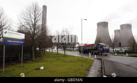 Allgemeiner Blick auf Fiddler's Ferry Power Station in Widnes, Cheshire. Stockfoto