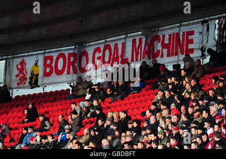 Fußball - Barclays Premier League - Middlesbrough gegen Blackburn Rovers - Riverside Stadium. Ein Banner mit dem Gesicht von Afonso Alves aus Middlesbrough auf den Ständen Stockfoto