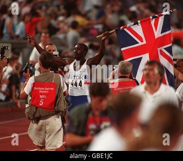 LINFORD CHRISTIE, GB, FEIERT GOLD IM MEN'S S 100 M FINALE Stockfoto