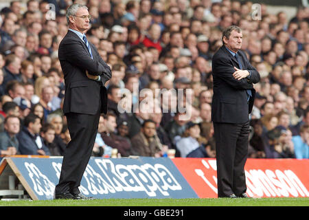 Chelsea-Manager Claudio Ranieri (l.) und Tottenham Hotspur-Manager David Plisseedlook auf ängstlich Stockfoto