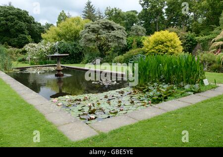 dekorative Pool und Brunnen innerhalb der ummauerten Garten von Picton Castle Haverfordwest Pembrokeshire Wales Stockfoto