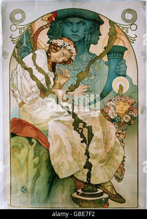 Bildende Kunst, Mucha, Alfons, Alfons (1860-1939), Poster, Farbe Lithographie um 1900, Stockfoto