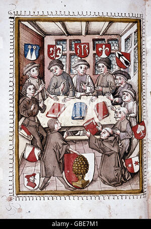 Geographie / Reisen,Deutschland,Augsburg,Mönch Sigmund Meisterlin,(St. Ulrich und Afra) liefert seine Geschichte der Stadt von 1456 an den stadtrat, Miniatur, 15. Jahrhundert, Mittelalter, Mittelalter, Mittelalter, Sigmund Meisterlin (* um 1435), Buch, Bücher, Chronik, Chroniken, Geschichte einer Stadt, stadtrat, stadtrat, CC, Stadträte, Stadträte, Wappen, Mönch, Mönche, liefern, liefern, Miniaturmalerei, Miniaturen, Mitteleuropa, Europa, nicht-historische-Menschen, Buchhandschrift, illuminated-Leute- Stockfoto