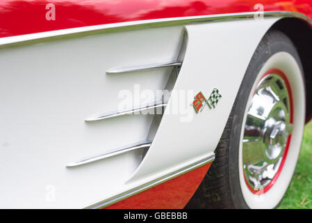 Detail der Seitenwand eines 1958 Corvette Stingray Cabrio Autos. Stockfoto