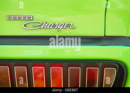 Detail des hinteren leichten Clusters lindgrün 1973 Dodge Charger Auto. Stockfoto