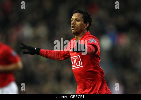 Fußball - FA Cup - Fünfte Runde - Derby County / Manchester United - Pride Park. Luis Nani von Manchester United feiert das erste Tor des Spiels Stockfoto