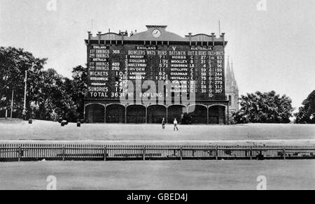 Cricket - The Ashes - Dritter Test - Australien gegen England - Siebter Tag. Die Anzeigetafel zeigt die endgültige Punktzahl, nachdem Australien mit 11 Läufen gewonnen hatte, um in der Ashes-Serie eine Führung von 3-0 zu erreichen Stockfoto