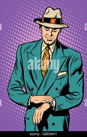 Retro-Business männliche Armbanduhr-Zeit Stock Vektor