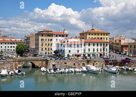 Kanal, Boote, Venezia Nuova, Viertel, Altstadt, Livorno, Toskana, Italien Stockfoto