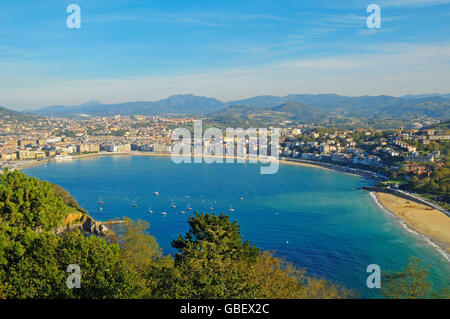 La Concha-Bucht, Blick vom Monte Igueldo, San Sebastian, Baskenland, Spanien / Pais Vasco Stockfoto