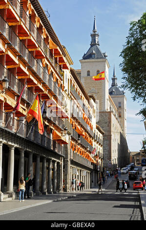 Plaza de Zocodover, Alcazar, Toledo, Kastilien-La Mancha, Spanien Stockfoto