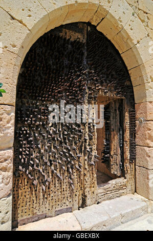 Eingang des Castillo, Schloss, Ignacio Zuloaga Museum, Pedraza De La Sierra, Segovia Provinz Kastilien-León, Spanien Stockfoto