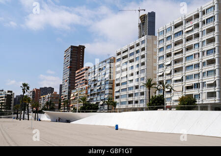 Strand, Promenade, Hotels, Wolkenkratzer, Playa de Poniente, Strand, Benidorm, Provinz Alicante, Spanien, Europa Stockfoto